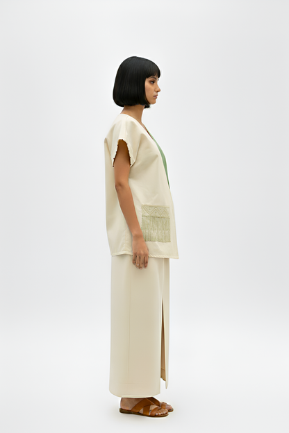 Ivory-Asparagus Green Skirt Set