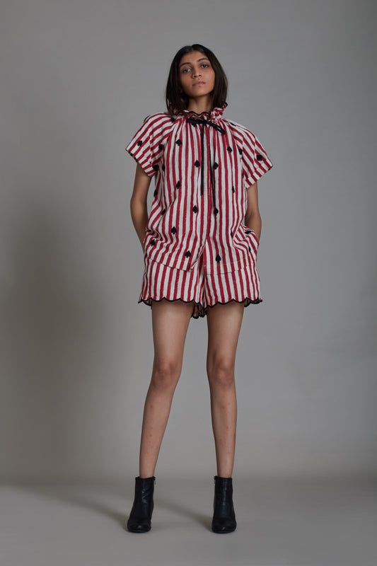 Stripe Tora Shirt-Red with Black Heart