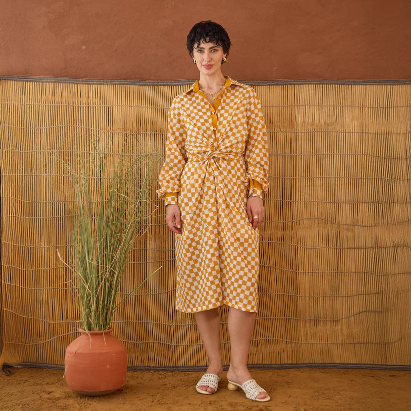 Golden Hour Gingham Shirt Dress
