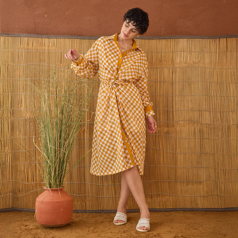 Golden Hour Gingham Shirt Dress