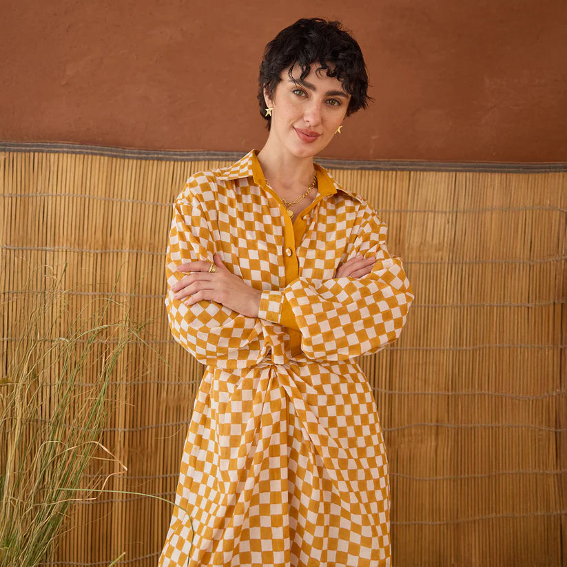 Golden Hour Gingham Shirt Dress