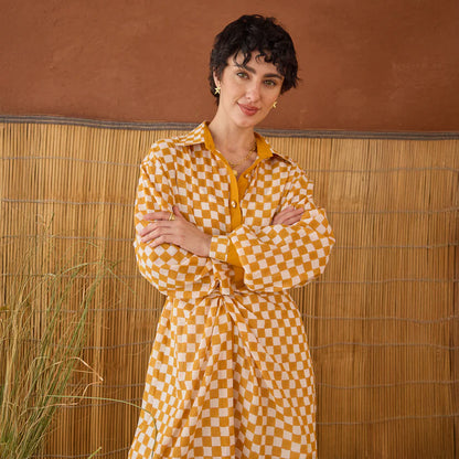 Golden Hour Gingham Shirt Dress
