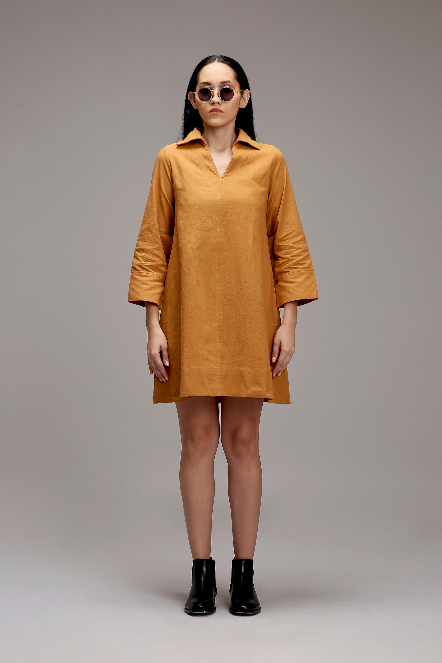 Tan-Brown A-Line Shift Dress