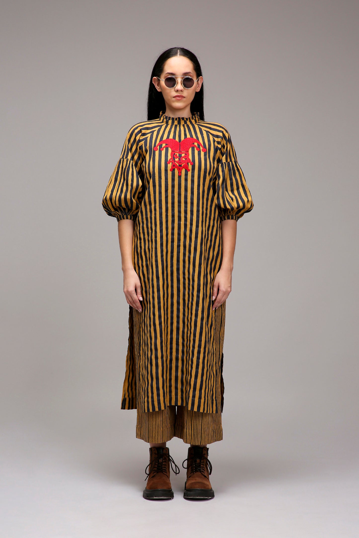 Tan-Brown Blue Striped Big Joker Tunic Set (2 PCS)