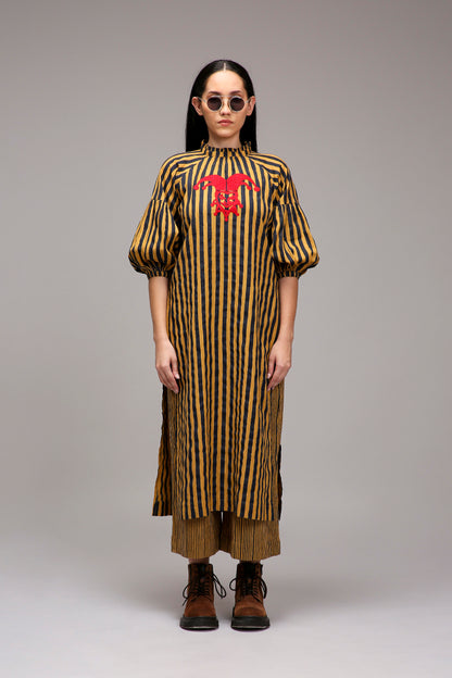 Tan-Brown Blue Striped Big Joker Tunic Set (2 PCS)