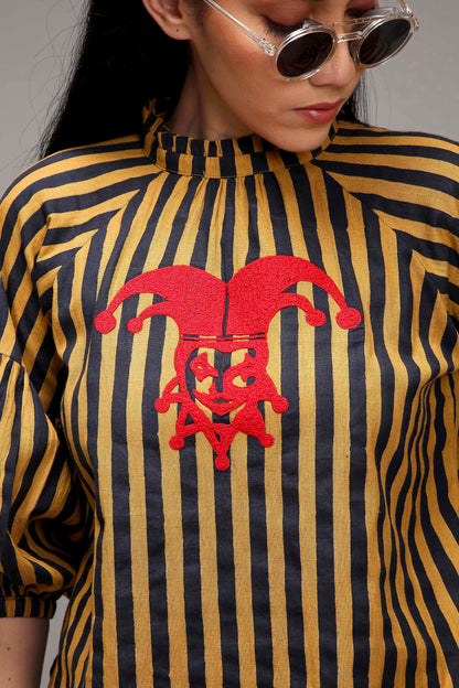 Tan-Brown Blue Striped Big Joker Tunic