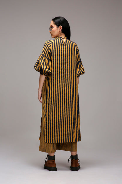 Tan-Brown Blue Striped Big Joker Tunic