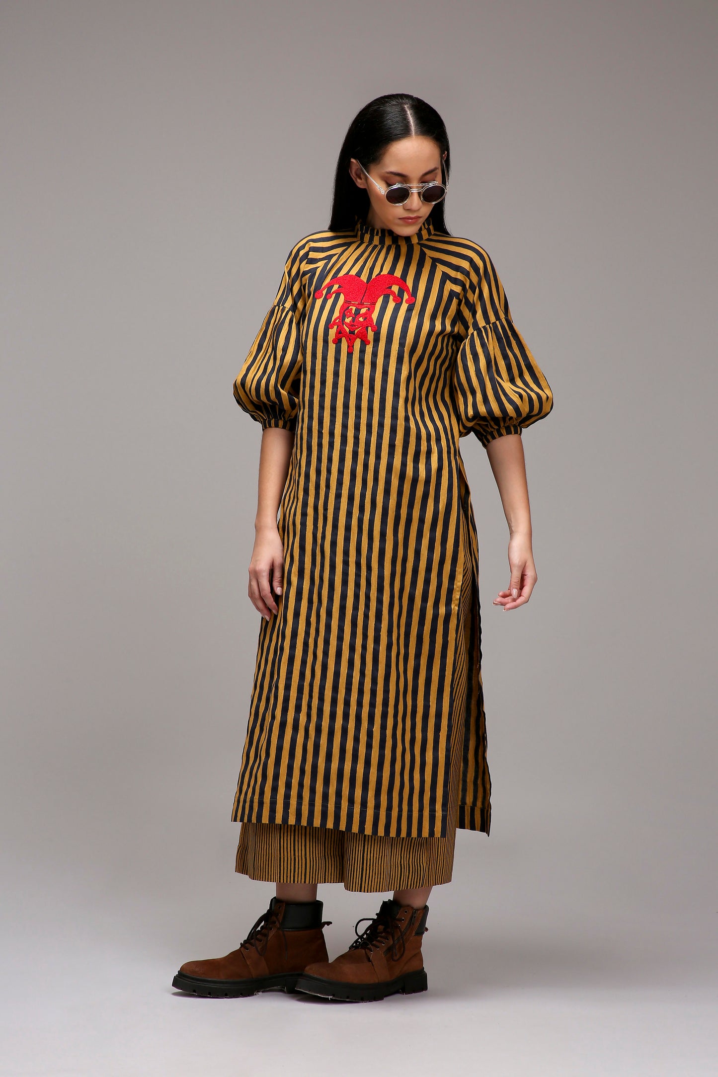 Tan-Brown Blue Striped Big Joker Tunic