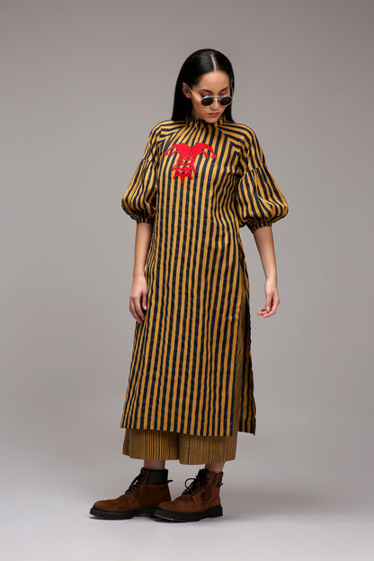 Tan-Brown Blue Striped Big Joker Tunic