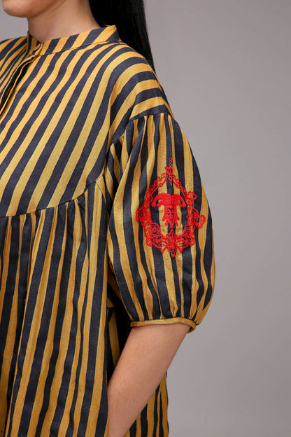 Tan-Brown Blue Striped Short Acra Tunic Set (2 PCS)