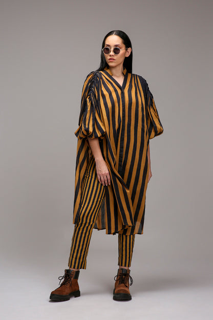 Tan-Brown Blue Striped Baha Tunic Set (2 PCS)