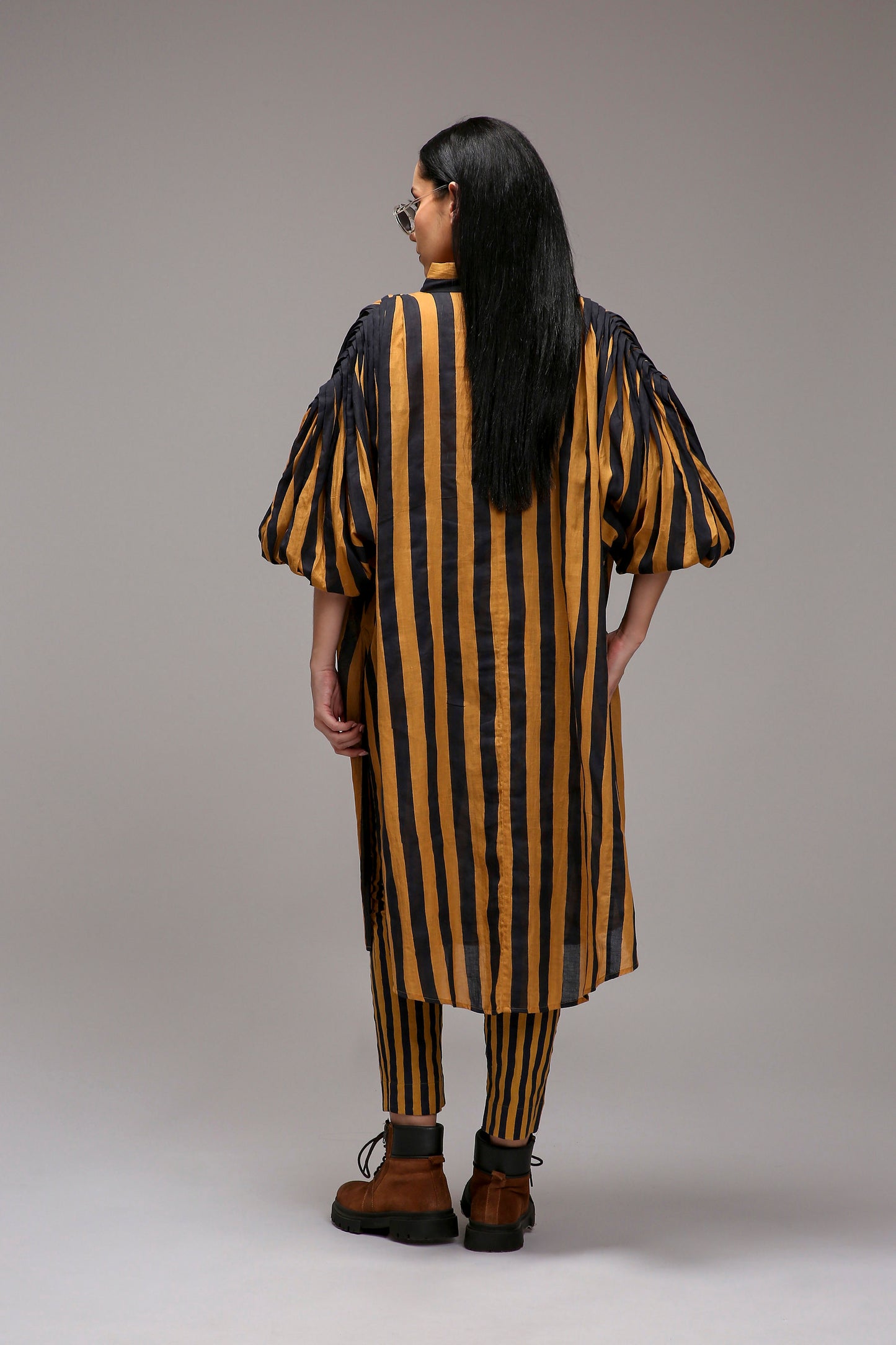 Tan-Brown Blue Striped Baha Tunic Set (2 PCS)