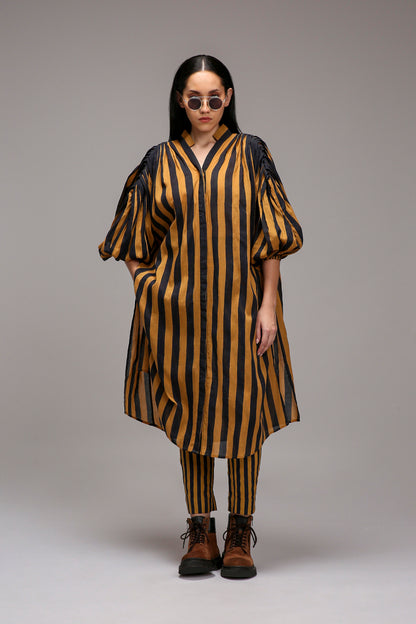 Tan-Brown Blue Striped Baha Tunic