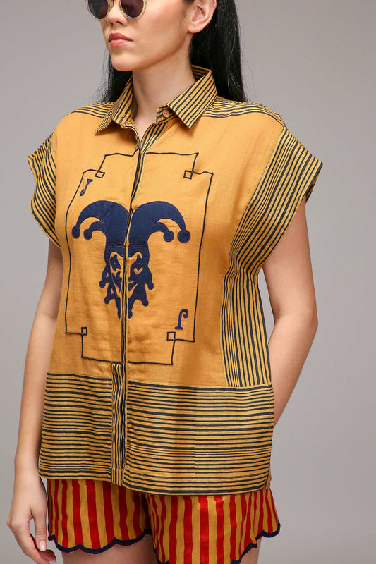 Tan-Brown Blue Striped Blue Joker Shirt