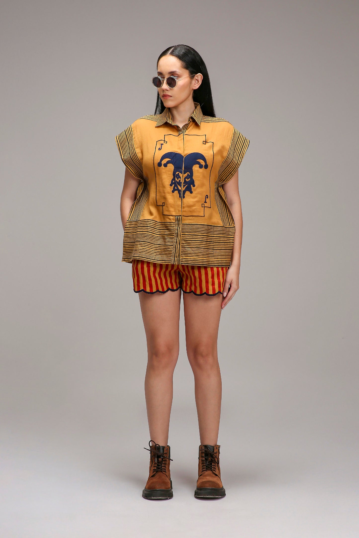 Tan-Brown Joker Shirt Shorts Set