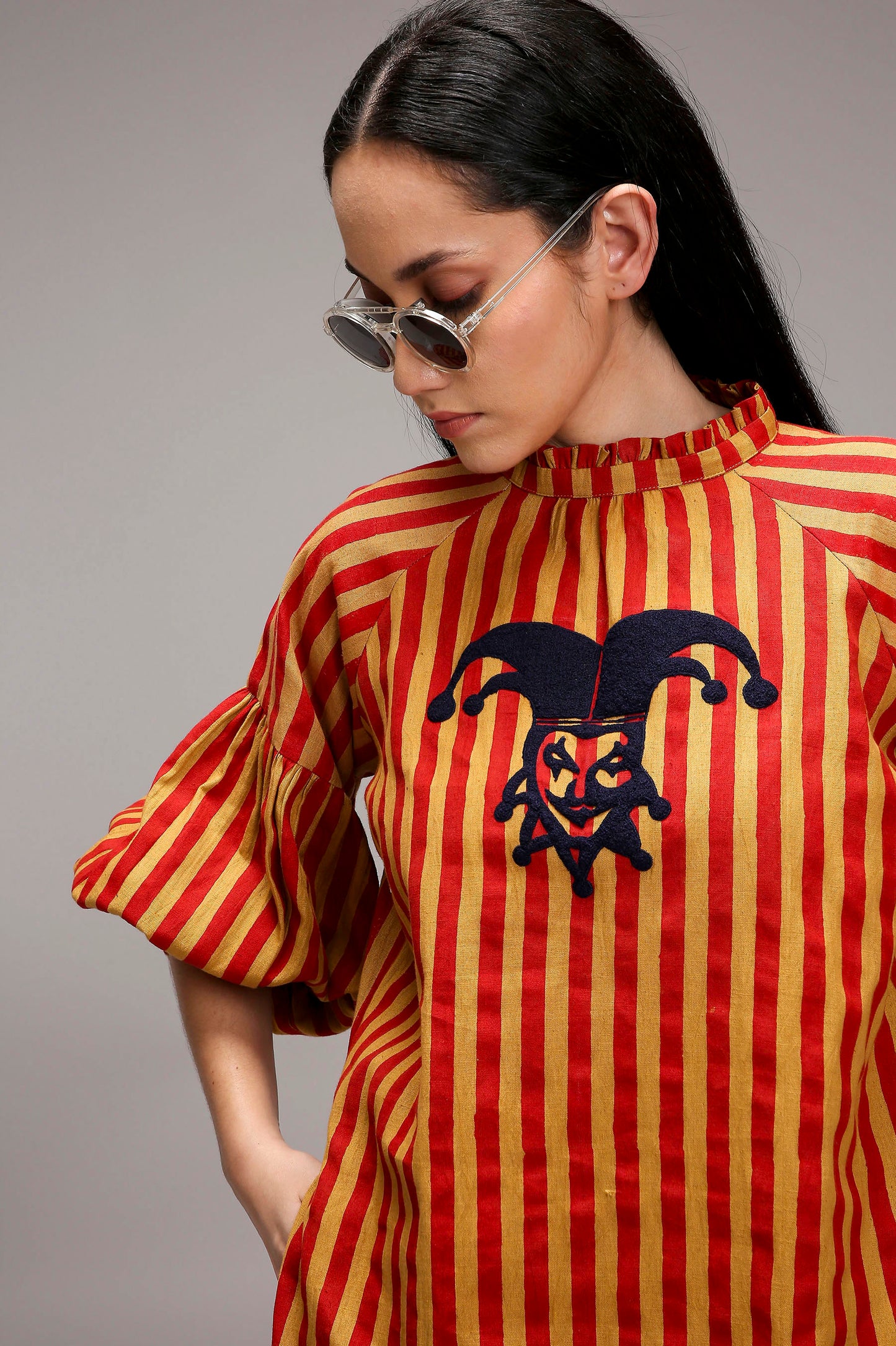 Tan-Brown Red Striped Big Joker Tunic Set (2 PCS)