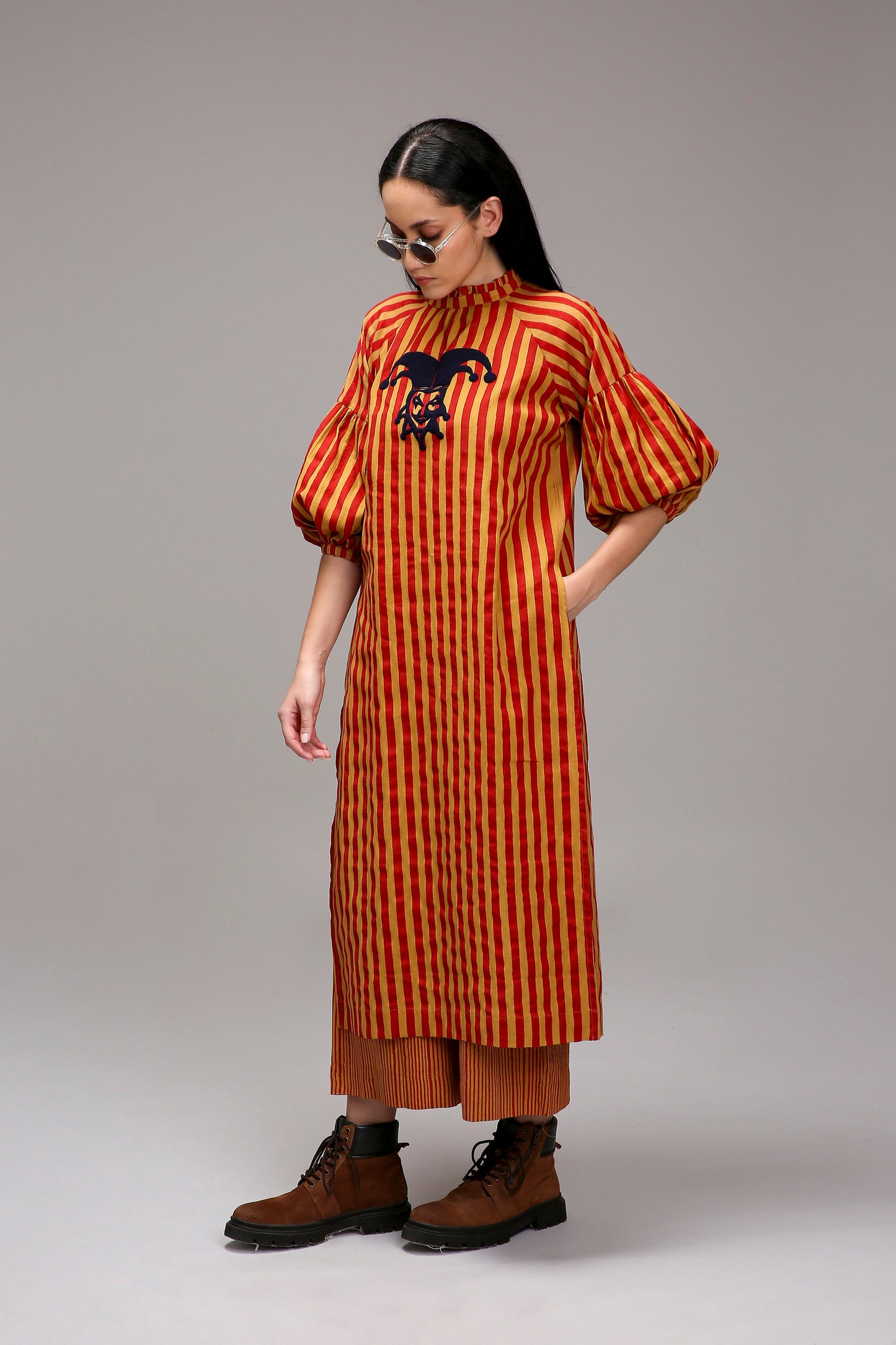 Tan-Brown Red Striped Big Joker Tunic Set (2 PCS)
