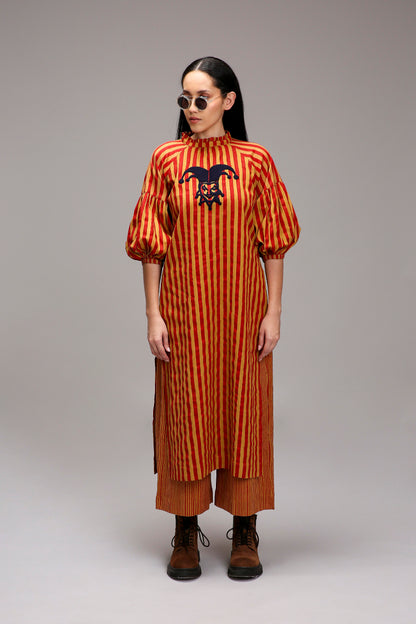Tan-Brown Red Striped Big Joker Tunic Set (2 PCS)