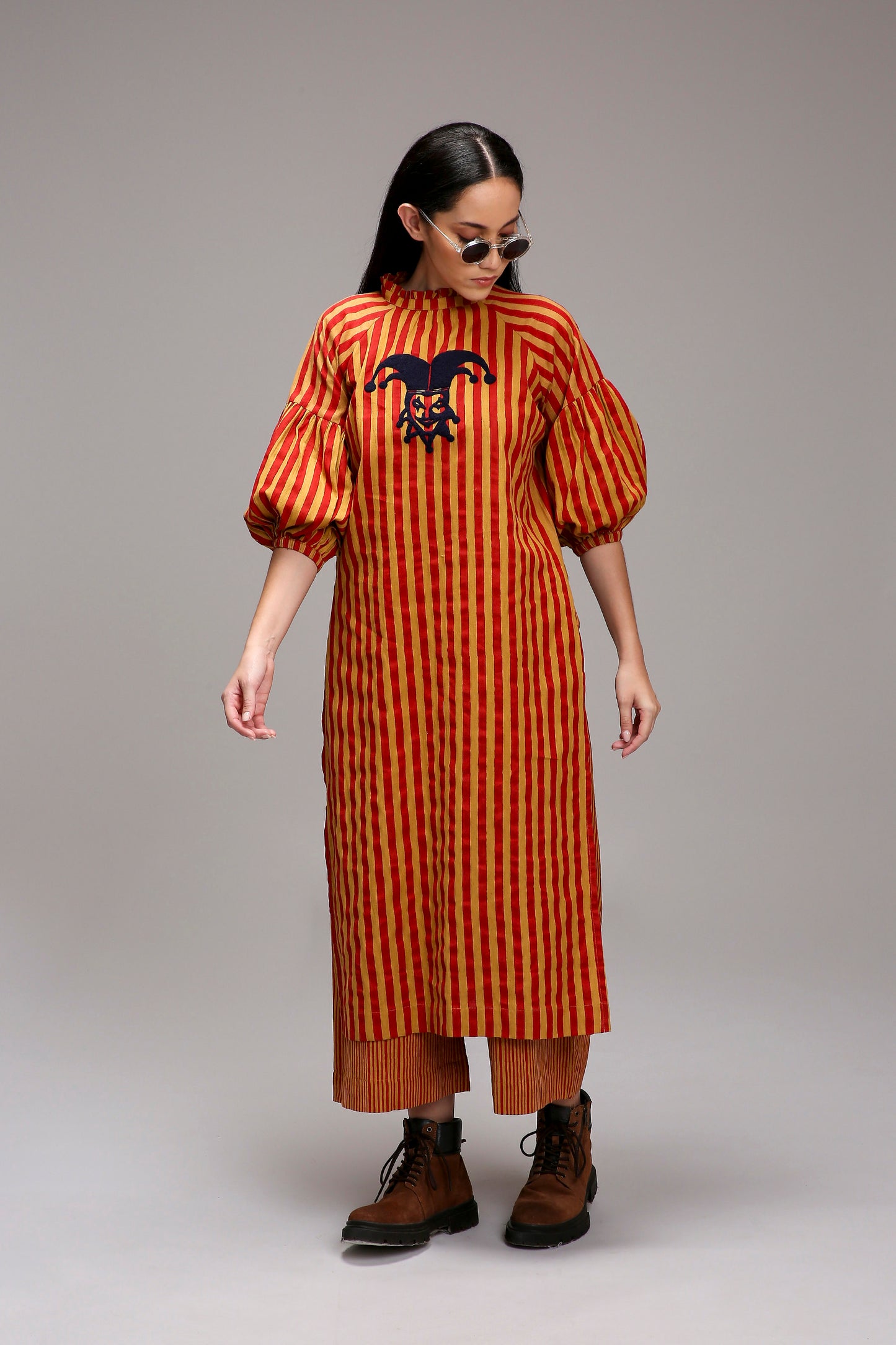 Tan-Brown Red Striped Big Joker Tunic