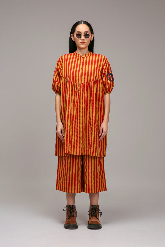 Tan-Brown Red Striped Capre Pants