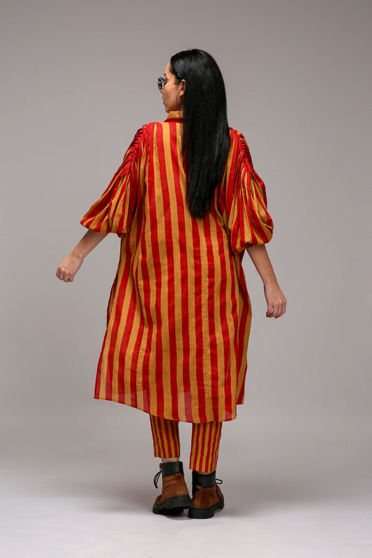 Tan-Brown Red Striped Baha Tunic Set (2 PCS)