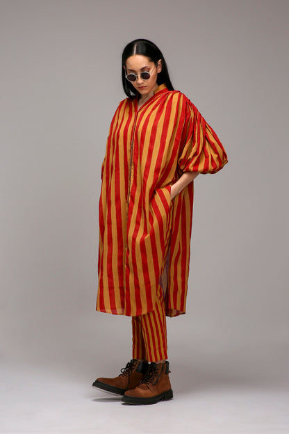 Tan-Brown Red Striped Baha Tunic