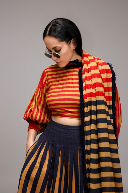 Tan-Brown Red Striped Crop Top
