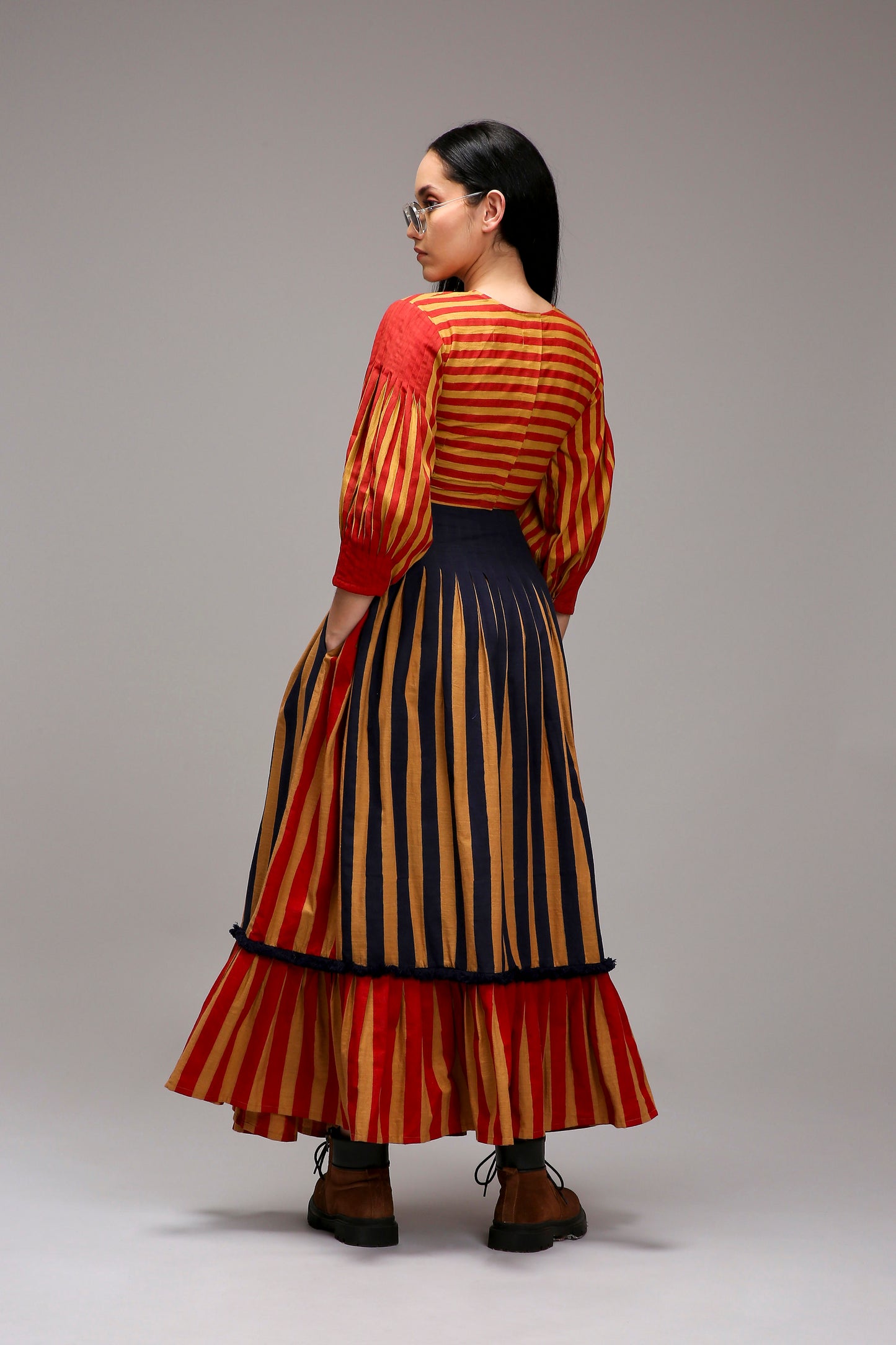 Tan-Brown Red Striped Crop Top