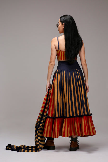 Tan-Brown Corset & Dual Striped Skirt Set (2 PCS)