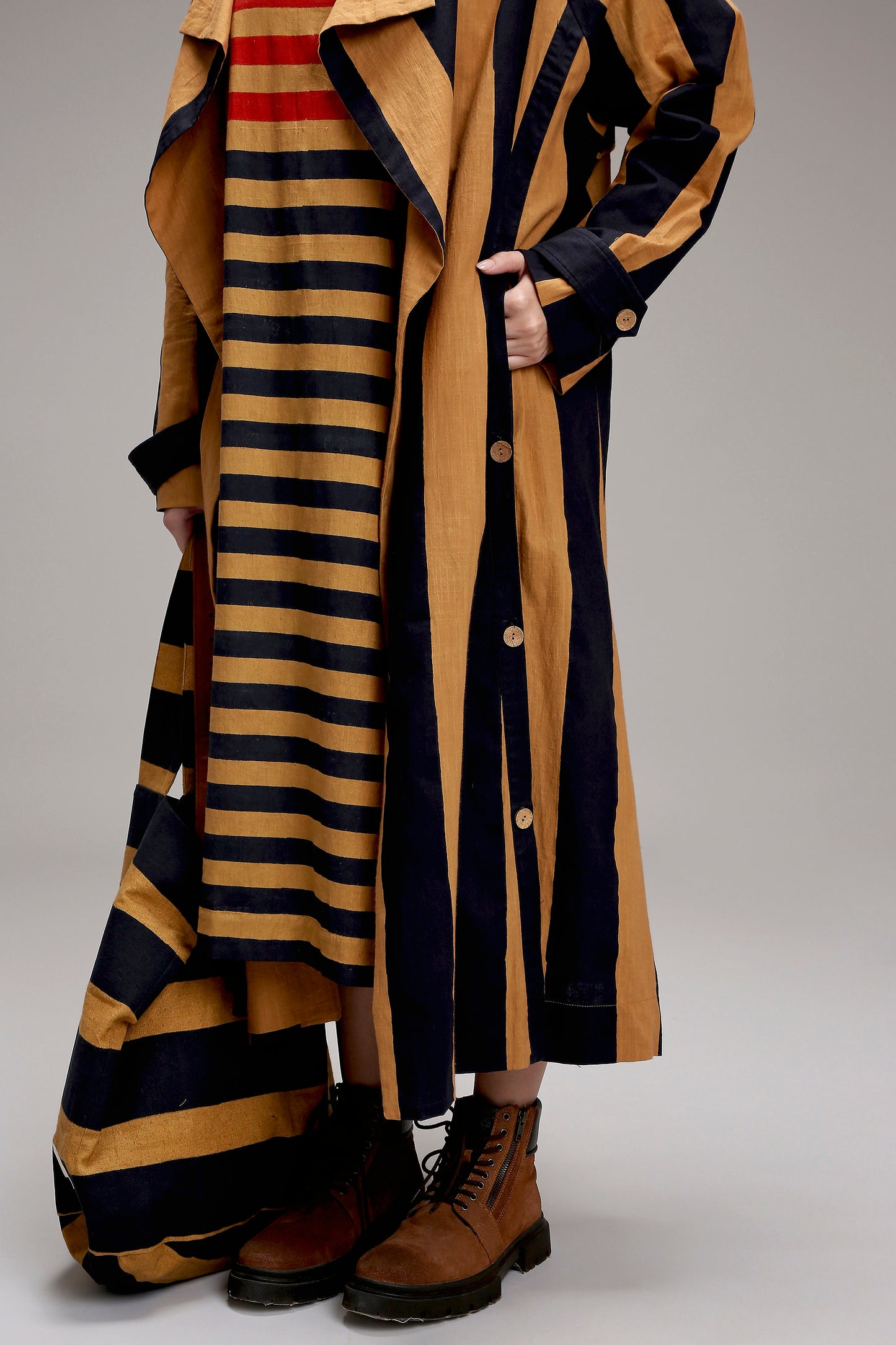 Tan-Brown Red & Blue Dual Stripe Dress Jacket Set (2 PCS)