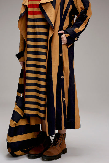 Tan-Brown Red & Blue Dual Stripe Dress Jacket Set (2 PCS)