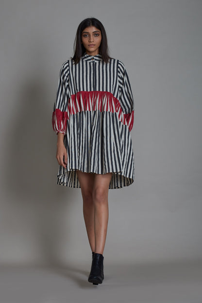 Uno Stripe Dress-Black with Red