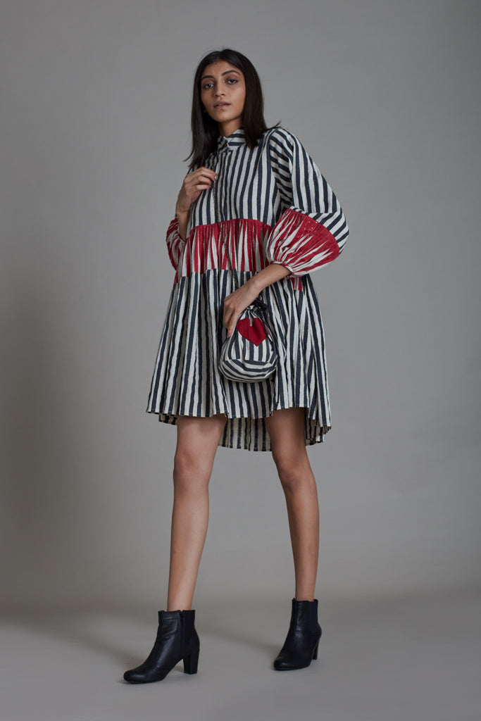 Uno Stripe Dress-Black with Red