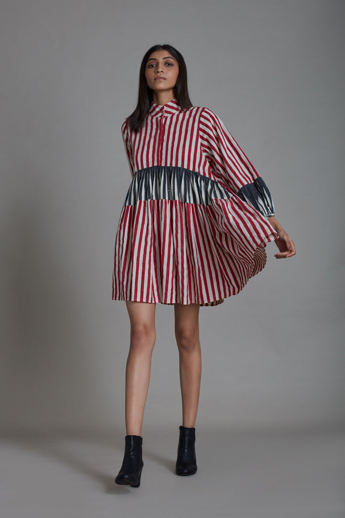 Uno Stripe Dress-Red with Black