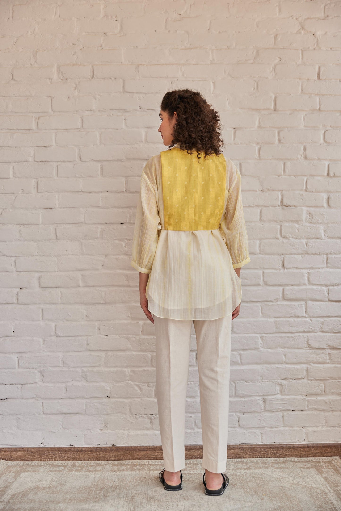 Grace Top White Plain Chanderi With Yellow Shivori