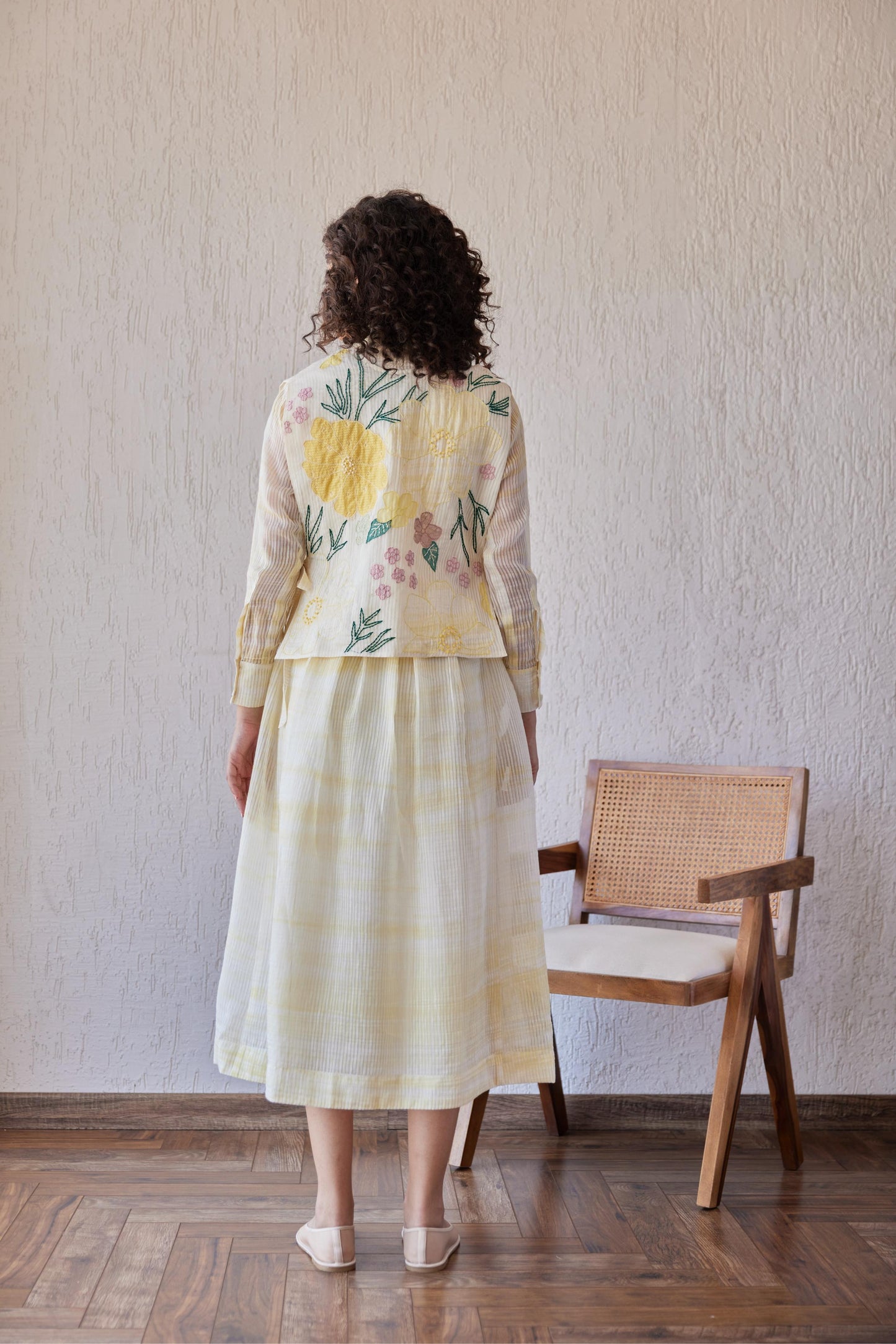 Dylan Dress White Stripe Chanderi With Yellow Shivori