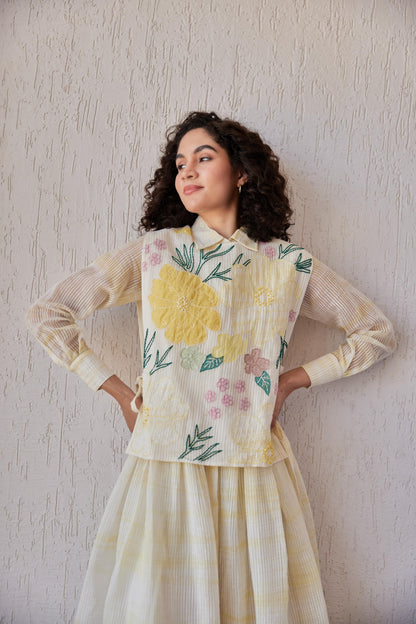 Dylan Dress White Stripe Chanderi With Yellow Shivori