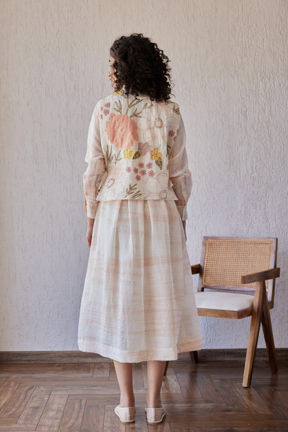 Dylan Dress White Stripe Chanderi With Peach Shivori