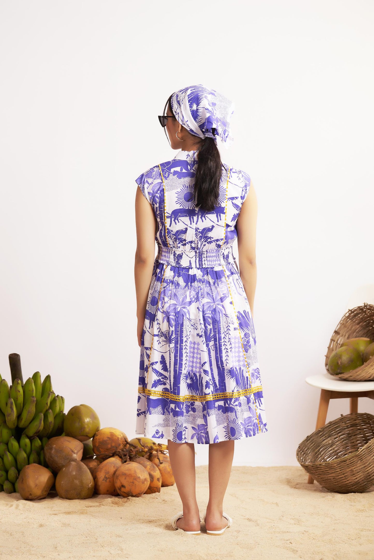 Kaya Dress (Blue and White)