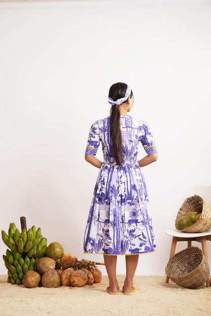 Daina Dress (Blue and White)