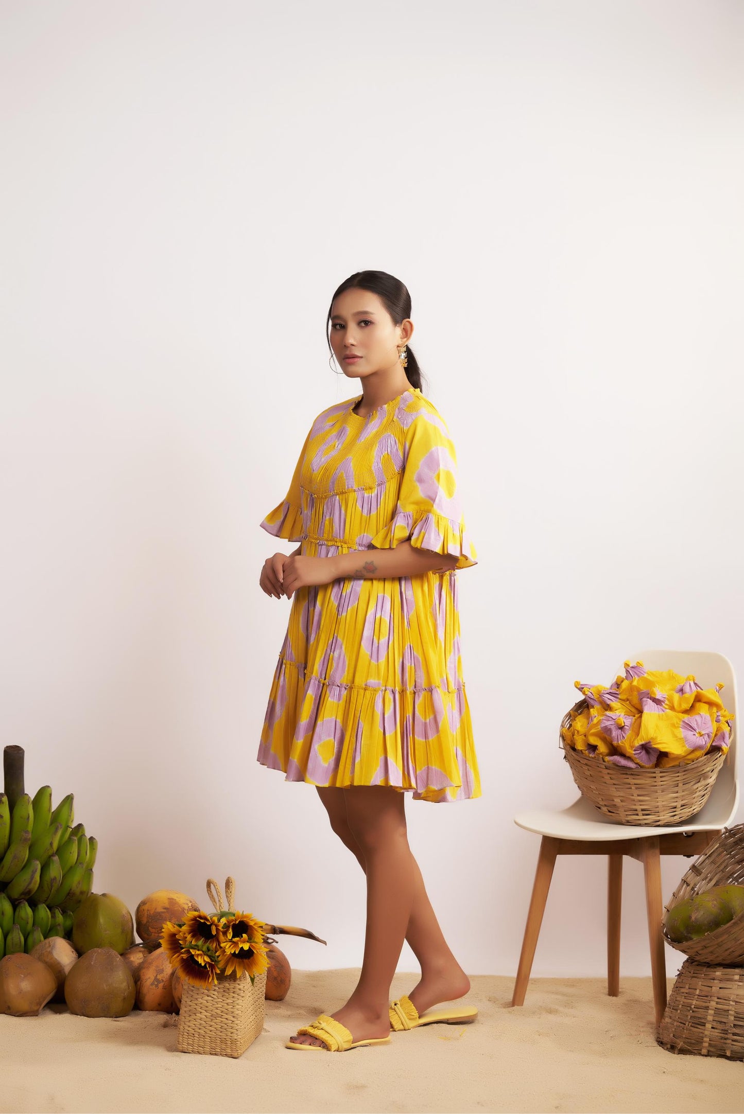 Dally Dress (Mustard and Lilac)