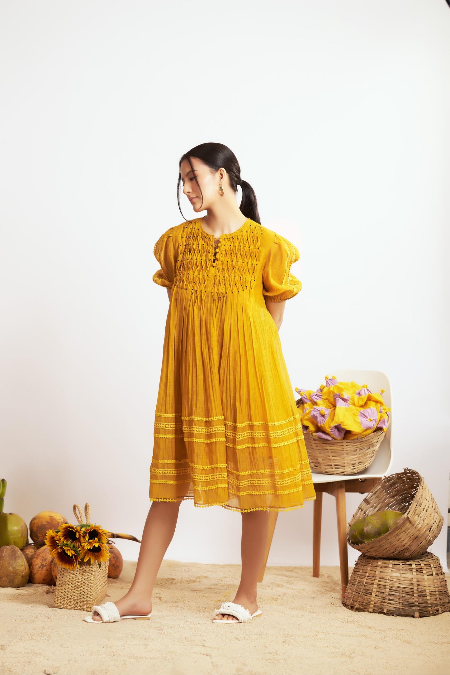 Olio Dress (Mustard and Lilac)