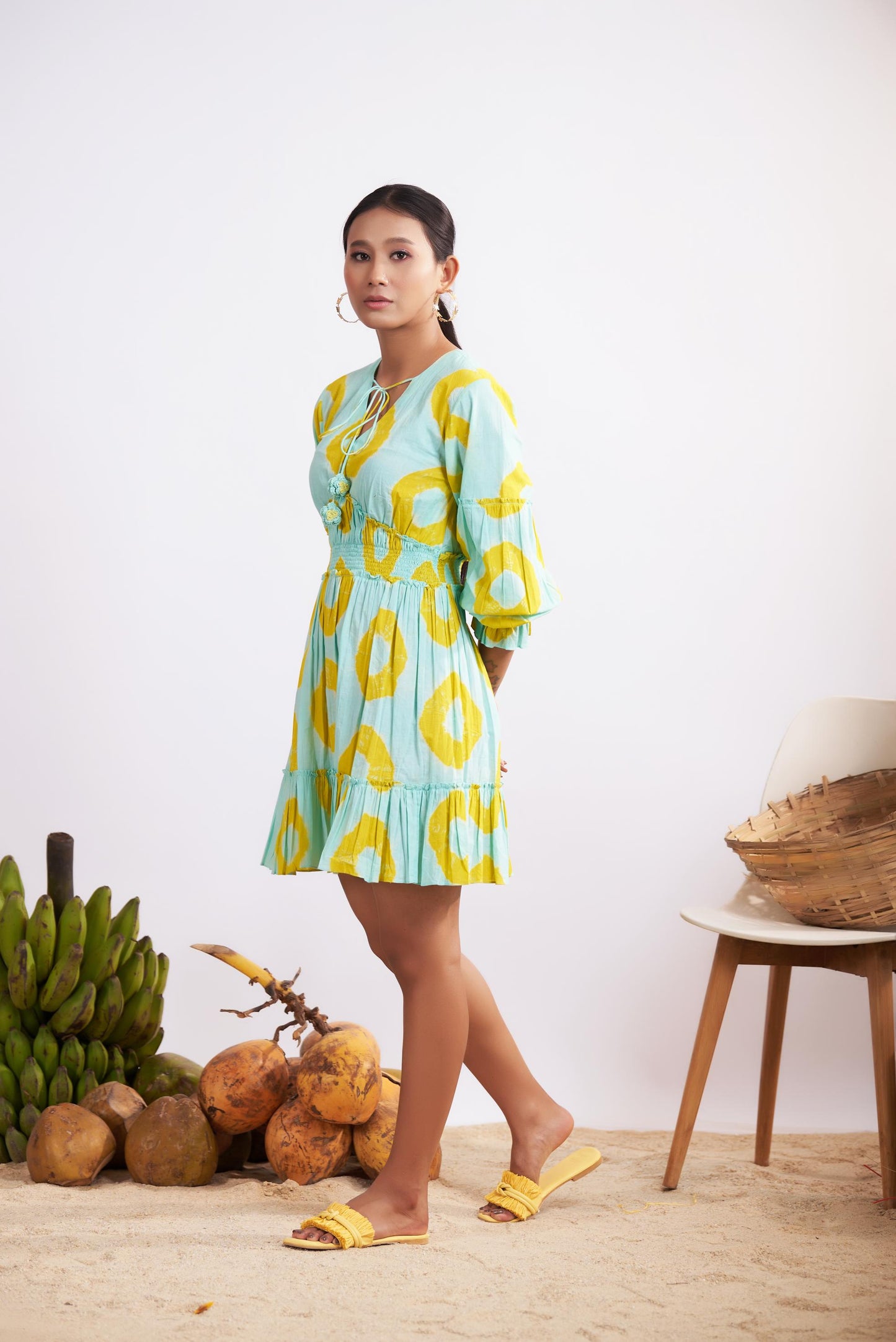 Floret Dress (Blue and Yellow Bandani)