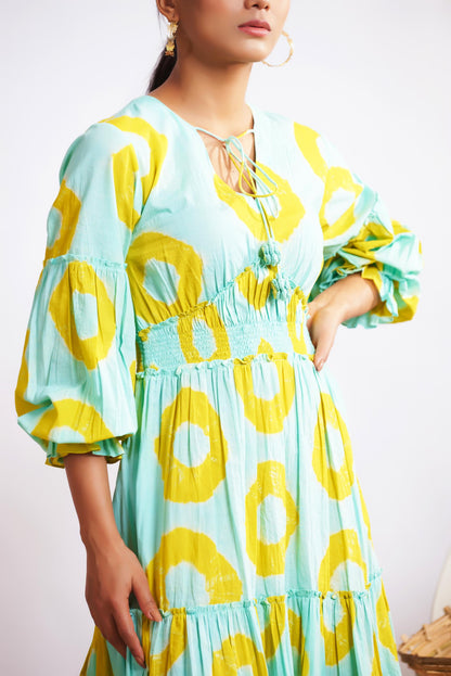 Floret Dress (Blue and Yellow Bandani)