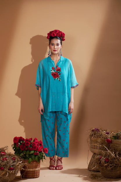 Rosy Kaftan Set (Turquoise Blue)