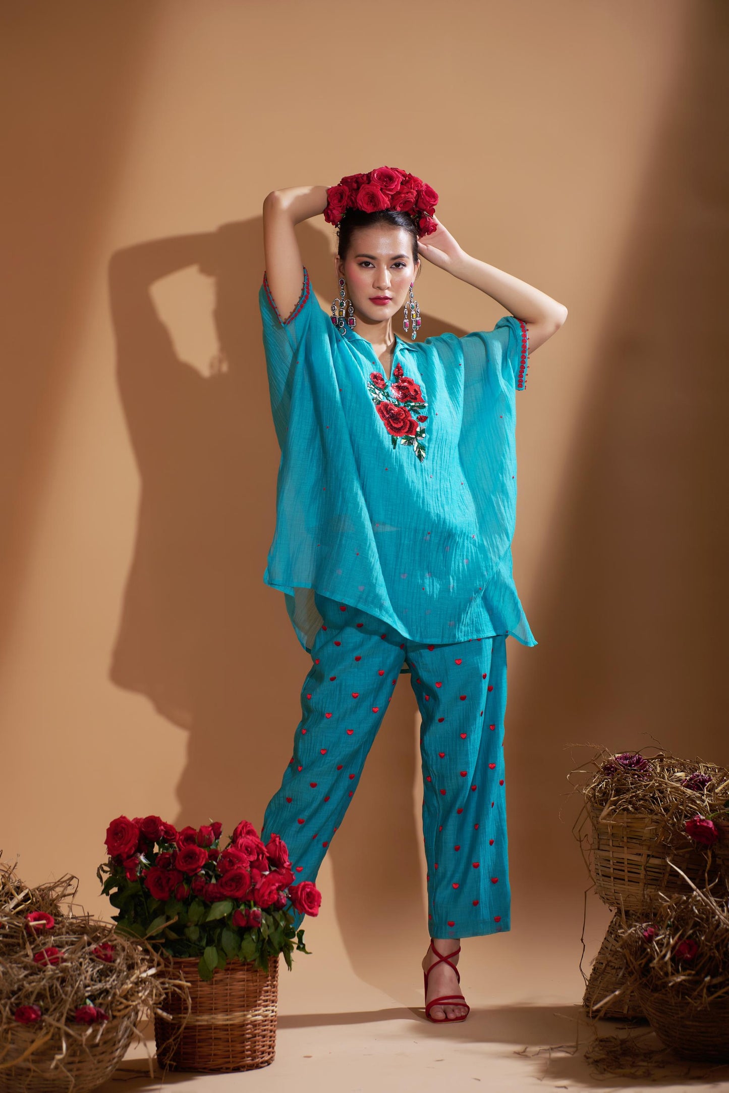 Rosy Kaftan Set (Turquoise Blue)