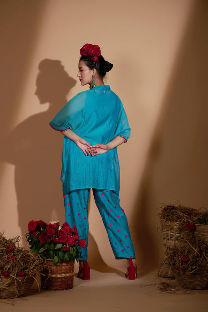 Rosy Kaftan Set (Turquoise Blue)