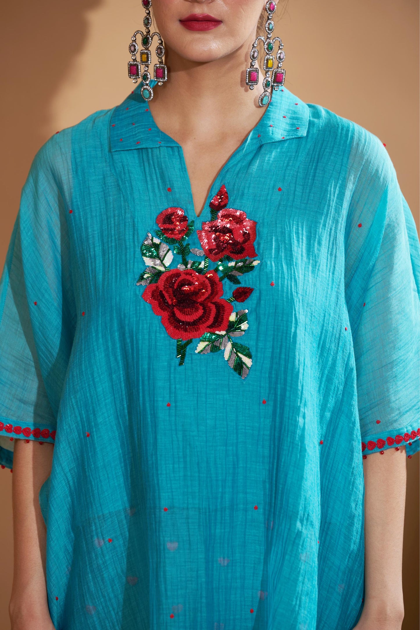 Rosy Kaftan Set (Turquoise Blue)