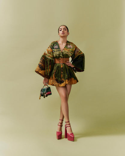 Green Galaxy Quilted Kimono Dress