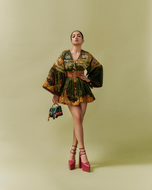 Green Galaxy Quilted Kimono Dress